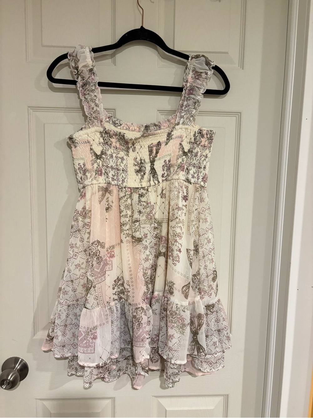 Ardene Cream Smocked Floral Ruffle Dress with Blush Accents - Picture 5 of 6